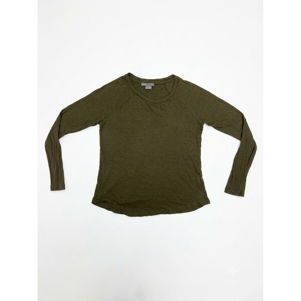 VINCE Shirt/Top Women Dark Green XS Long Sleeve Light Cotton Airy Crewneck USA